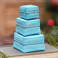 Cajas decorativas de aluminio, 'Shimmering Blue' (juego de 3) - Juego de 3 cajas decorativas de aluminio en tono azul