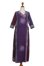 Batik rayon maxi dress, 'Vintage Magenta Batik' - Handmade Batik Rayon Maxi Dress with Traditional Details