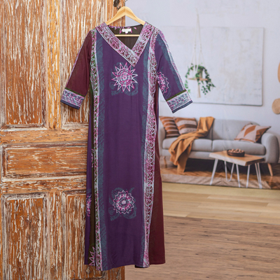 Batik rayon maxi dress, 'Vintage Magenta Batik' - Handmade Batik Rayon Maxi Dress with Traditional Details