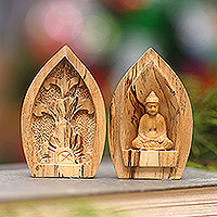 Two-piece wood statuette, 'Meditation and Peace'