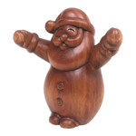 Wood statuette, 'Forest Santa' - Signed Brown Suar Wood Santa Claus Statuette from Bali