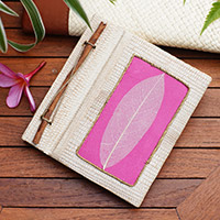 Natural fiber journal, 'Pink Leaf' - Hand-Crafted Eco-Friendly Natural Fiber Journal in Pink