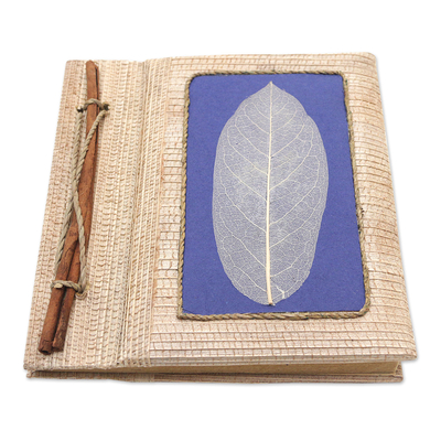 diario de fibras naturales - Diario de fibra natural ecológico hecho a mano en azul