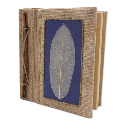 diario de fibras naturales - Diario de fibra natural ecológico hecho a mano en azul