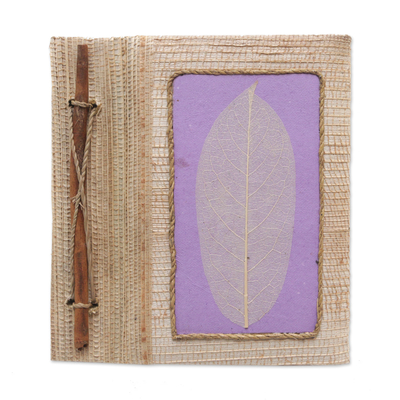 Natural fiber journal, 'Lilac Leaf' - Hand-Crafted Eco-Friendly Natural Fiber Leaf-Themed Journal