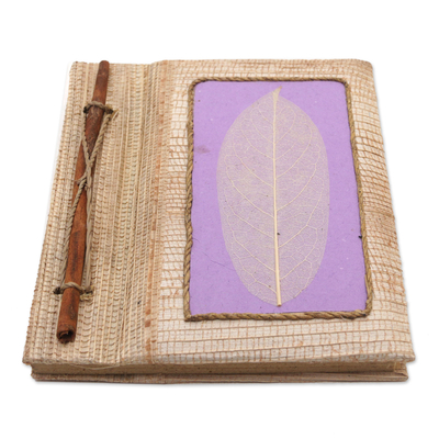 Natural fiber journal, 'Lilac Leaf' - Hand-Crafted Eco-Friendly Natural Fiber Leaf-Themed Journal
