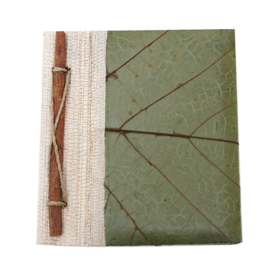 Natural fiber journal, 'Wisdom' - Hand-Crafted Eco-Friendly Natural Fiber Leaf-Themed Journal