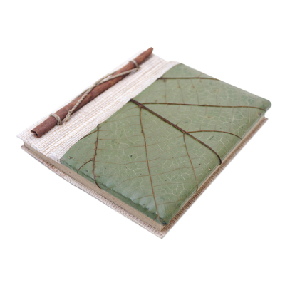 diario de fibras naturales - Diario con temática de hojas de fibra natural ecológico hecho a mano
