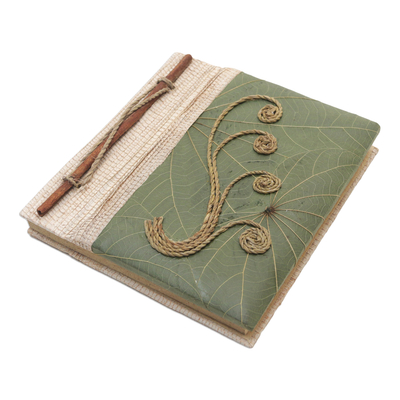 Natural fiber journal, 'Spring Memories' - Eco-Friendly Leaf-Themed Journal Handmade from Natural Fiber