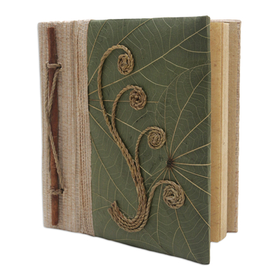 Natural fiber journal, 'Spring Memories' - Eco-Friendly Leaf-Themed Journal Handmade from Natural Fiber
