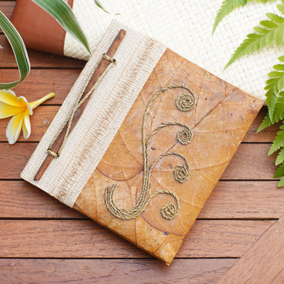 Natural fiber journal, 'Autumn Memories' - Eco-Friendly Leaf-Themed Journal Handmade from Natural Fiber