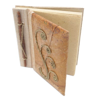 Natural fiber journal, 'Autumn Memories' - Eco-Friendly Leaf-Themed Journal Handmade from Natural Fiber