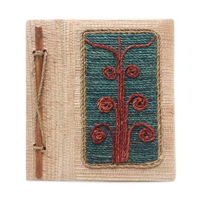Natural fiber journal, 'Spiral Tree' - Eco-Friendly Tree-Themed Journal Handmade from Natural Fiber
