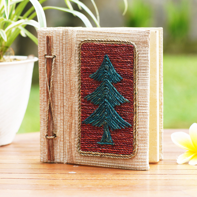 Natural fiber journal, 'Forest Memories' - Eco-Friendly Handcrafted Tree-Themed Natural Fiber Journal