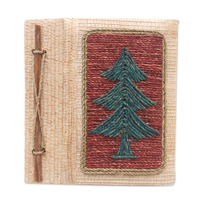diario de fibras naturales - Diario ecológico de fibra natural hecho a mano con temática de árboles