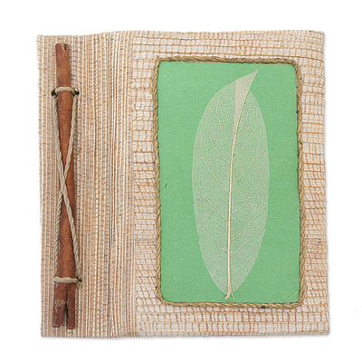 diario de fibras naturales - Diario de hoja de fibra natural ecológico hecho a mano en verde