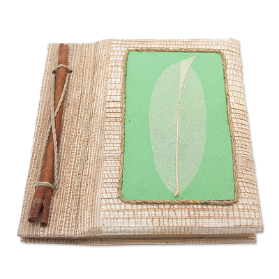 diario de fibras naturales - Diario de hoja de fibra natural ecológico hecho a mano en verde