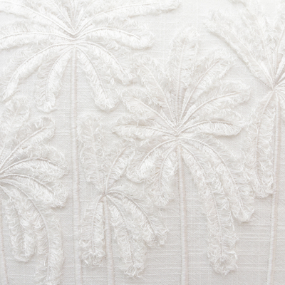 Linen cushion cover, 'Ivory Shores' - Tropical-Themed Embroidered Ivory Linen Cushion Cover