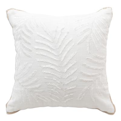 Linen cushion cover, 'Paradise Palms' - Leafy Ivory Linen Cushion Cover with Natural Fiber Accents