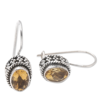 Citrine drop earrings, 'Yellow Essence' - Sterling Silver Drop Earrings with One-Carat Citrine Gems
