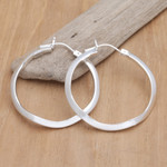 Sterling silver hoop earrings, 'Trendy Aura' - Sterling Silver Modern Hoop Earrings in a High Polish Finish