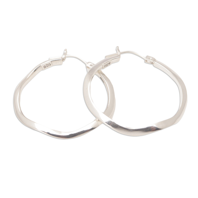 Sterling silver hoop earrings, 'Trendy Aura' - Sterling Silver Modern Hoop Earrings in a High Polish Finish