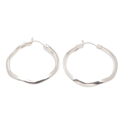 Sterling silver hoop earrings, 'Trendy Aura' - Sterling Silver Modern Hoop Earrings in a High Polish Finish