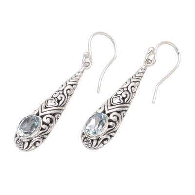 Blue topaz dangle earrings, 'Heavenly Queen in Blue' - Traditional Dangle Earrings with Two-Carat Blue Topaz Gems
