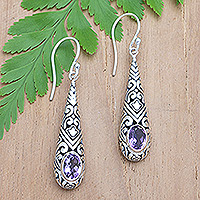 Amethyst dangle earrings, 'Heavenly Queen in Purple' - Traditional Dangle Earrings with One-Carat Amethyst Gems