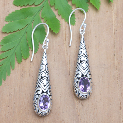 Amethyst dangle earrings, 'Heavenly Queen in Purple' - Traditional Dangle Earrings with One-Carat Amethyst Gems