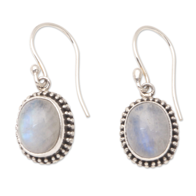 Rainbow moonstone dangle earrings, 'Harmonious Amulet' - Dangle Earrings with Natural Rainbow Moonstone Cabochons
