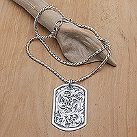 Sterling silver pendant necklace, 'Blooming Victory' - Sterling Silver Leafy Pendant Necklace Crafted in Java