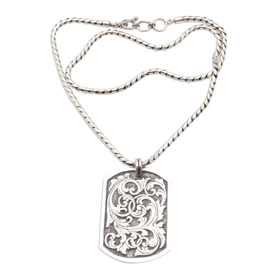 Sterling silver pendant necklace, 'Blooming Victory' - Sterling Silver Leafy Pendant Necklace Crafted in Java