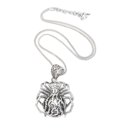 Sterling silver pendant necklace, 'Night Spirit' - Sterling Silver Spider Pendant Necklace Crafted in Java