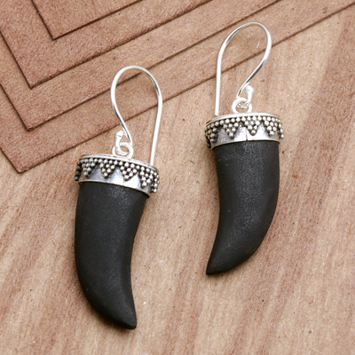 Lava stone dangle earrings, Black Fangs