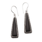 Lava stone dangle earrings, 'Black Pyramid' - Pyramid-Themed Sterling Silver & Lava Stone Dangle Earrings