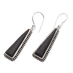 Lava stone dangle earrings, 'Black Pyramid' - Pyramid-Themed Sterling Silver & Lava Stone Dangle Earrings