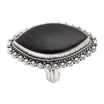 Lava stone cocktail ring, 'Nocturnal Beauty' - Sterling Silver Cocktail Ring with Lava Stone from Bali