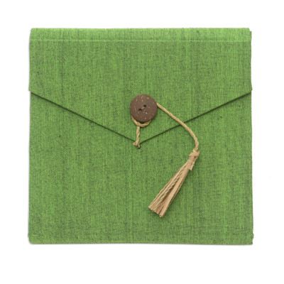 Natural fiber notebook, 'Green Voyage' - Handcrafted Green Natural Fiber Notebook from Bali