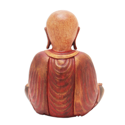 estatuilla de madera - Estatuilla de Buda de madera de suar tallada a mano con un acabado antiguo