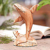 Wood sculpture, 'Dancing Whale' - Whale Sculpture Hand-Carved from Wood in Bali