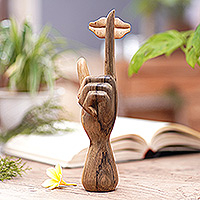 Wood sculpture, 'Alluring Silence' - Hand-Carved Abstract Hibiscus Wood Sculpture from Bali