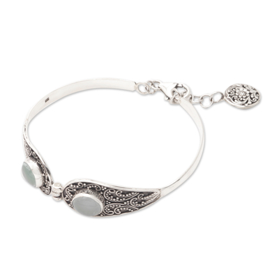 Chalcedony wristband charm bracelet, 'Kind Ancestor' - Chalcedony Wristband Charm Bracelet with Traditional Motifs