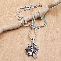 Amethyst pendant necklace, 'Bouquet of Truth' - Floral Pendant Necklace with Faceted Amethyst Gemstone