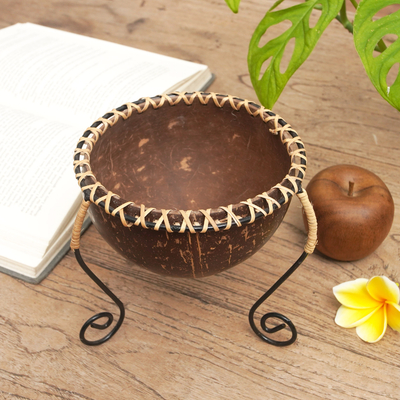 Handmade Coconut Shell and Iron Catchall with Rattan Fibers - Tropical  Memories
