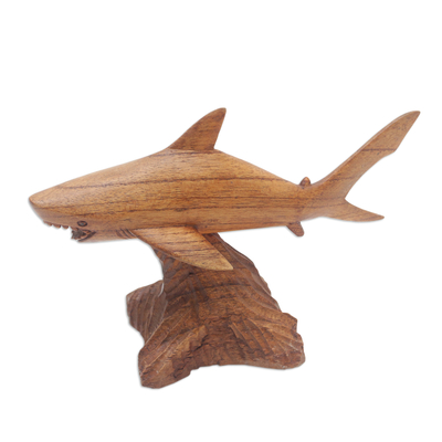 Escultura de madera - Escultura de madera hecha a mano de un tiburón marrón Jempinis