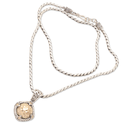 Gold-accented pendant necklace, ‘Shimmering Ball’ - Sterling Silver Necklace with Gold-Accented Ball Pendant