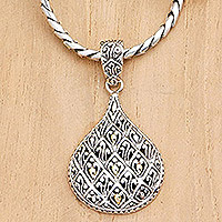 Gold-accented pendant necklace, ‘Exquisite Teardrop’ - Balinese Sterling Silver Necklace with Gold-Accented Pendant