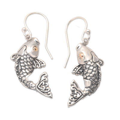 Gold-accented dangle earrings, 'Koi Pair' - 18k Gold-Accented Koi Fish Sterling Silver Dangle Earrings