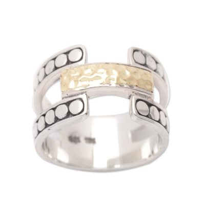 Gold-accented band ring, 'Armadillo Glam' - Band Ring with A Hammered Finish 18k Gold-Plated Accent